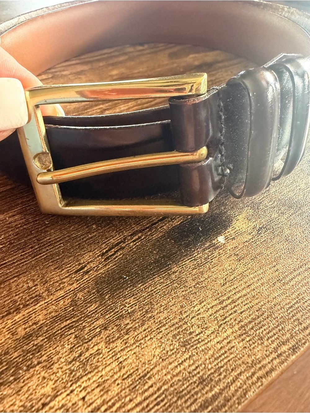 Allen Edmonds Brown Leather Belt with Gold Buckle